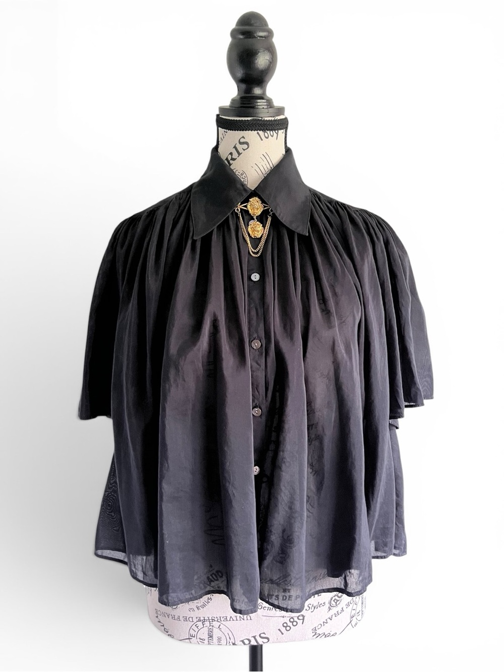 Banana Republic Silk Blend Cape Blouse Capelet Oversized Black XS